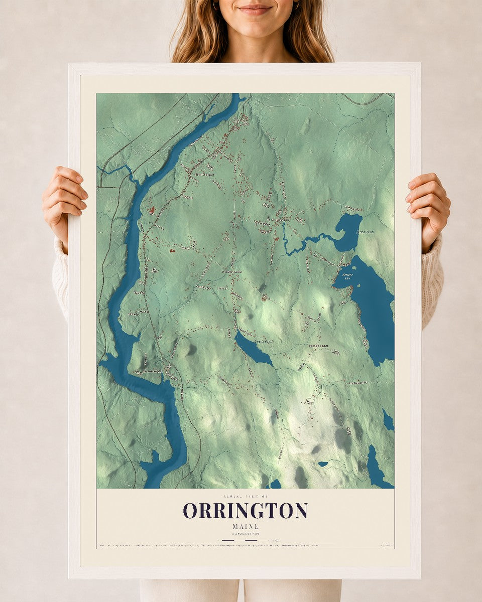 Orrington, Maine map print - 24 x 36 white Ayous wood frame