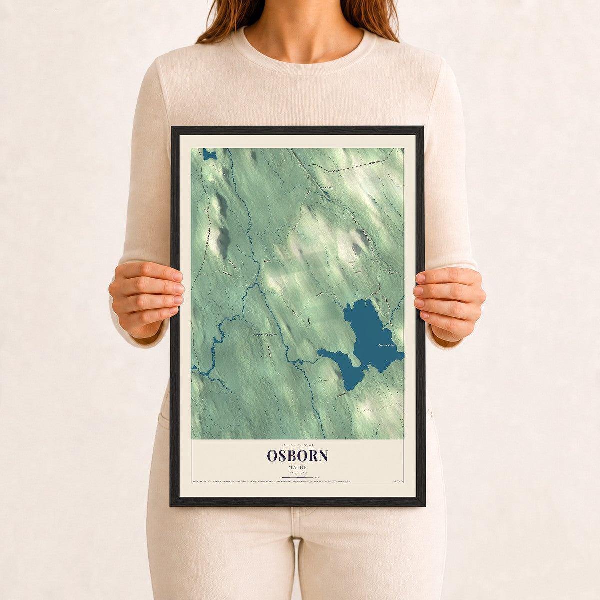 Osborn, Maine map print - 12 x 18 black Ayous wood frame
