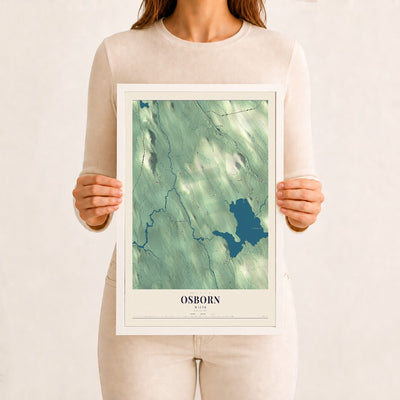 Osborn, Maine map print - 12 x 18 white Ayous wood frame