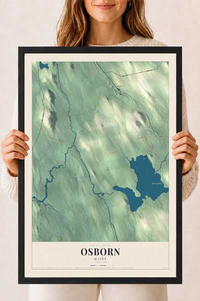 Osborn, Maine map print - 18 x 24 black Ayous wood frame