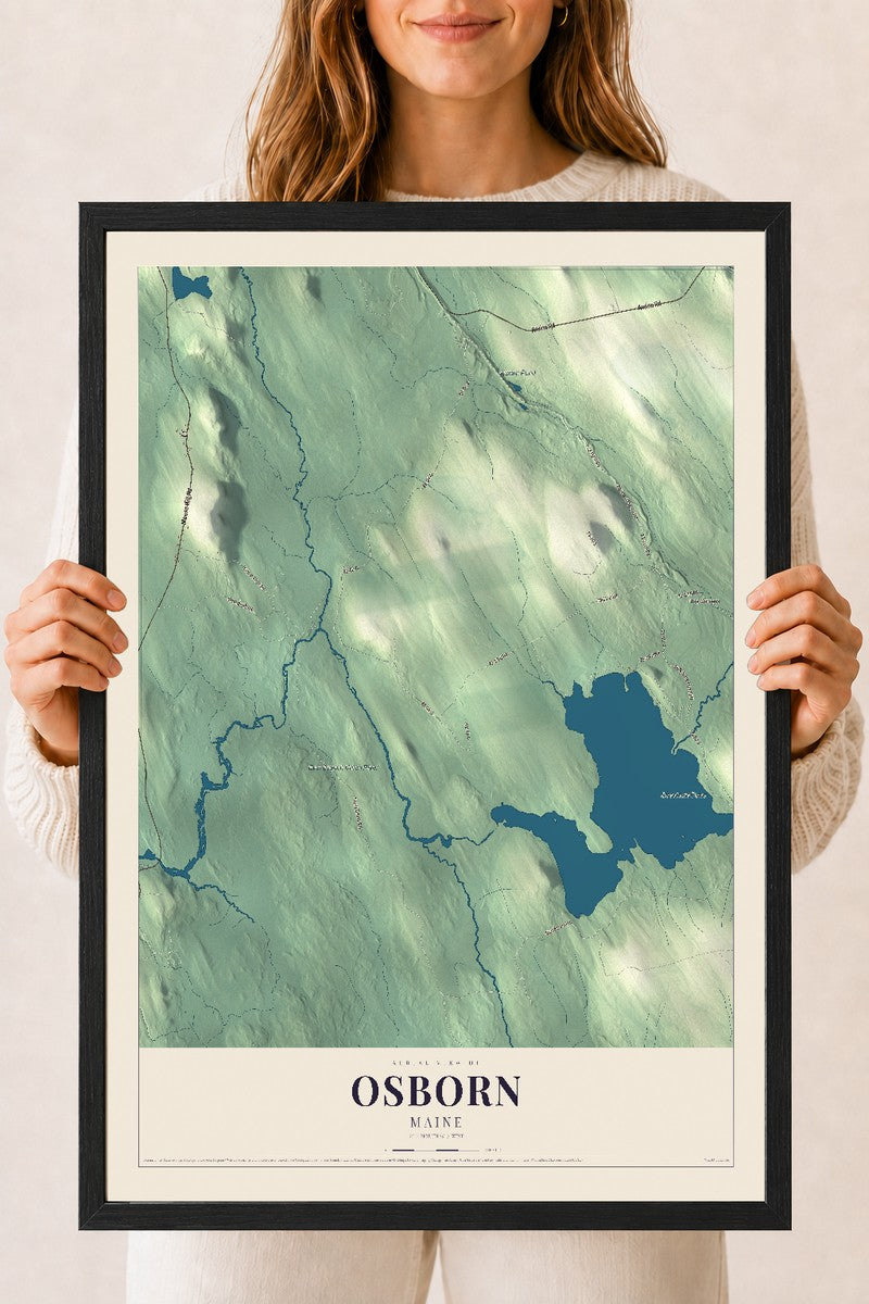 Osborn, Maine map print - 18 x 24 black Ayous wood frame