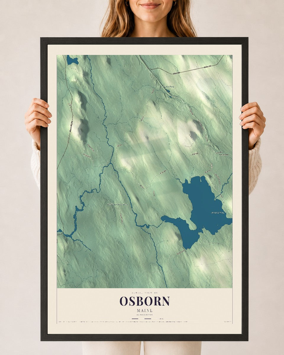 Osborn, Maine map print - 24 x 36 black Ayous wood frame