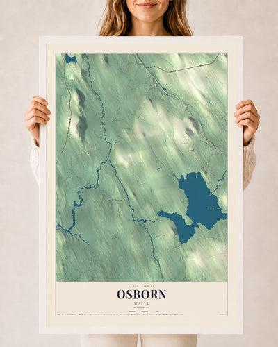 Osborn, Maine map print - 24 x 36 white Ayous wood frame