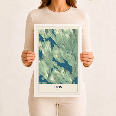 Otis, Maine map print - 12 x 18 white Ayous wood frame