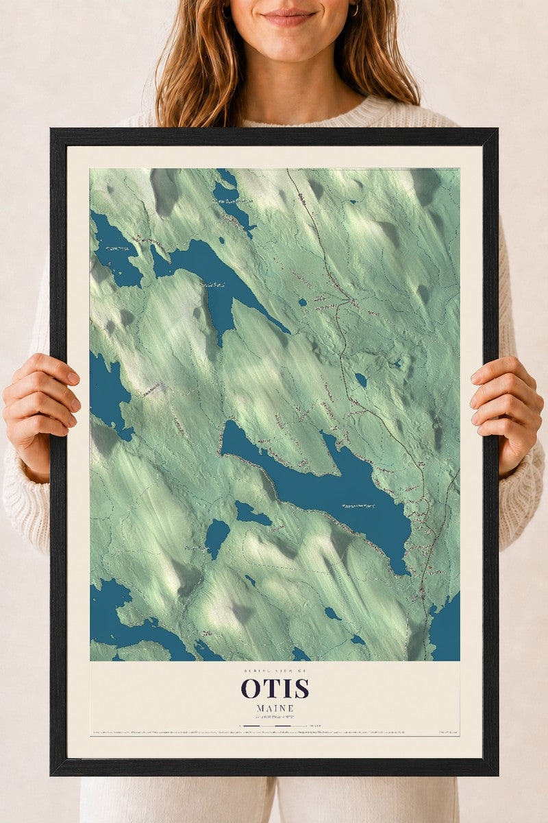Otis, Maine map print - 18 x 24 black Ayous wood frame
