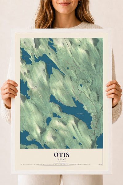 Otis, Maine map print - 18 x 24 white Ayous wood frame