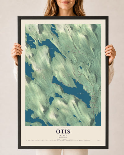 Otis, Maine map print - 24 x 36 black Ayous wood frame