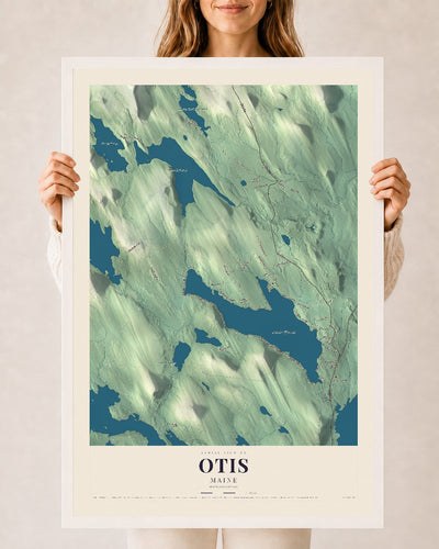 Otis, Maine map print - 24 x 36 white Ayous wood frame