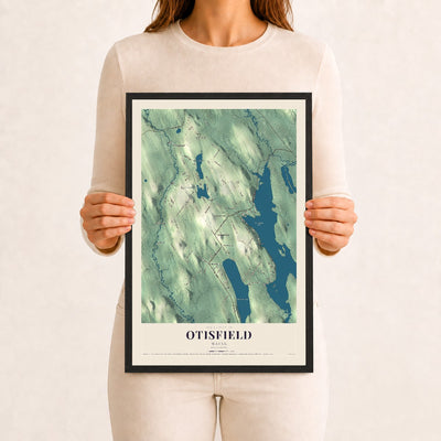 Otisfield, Maine map print - 12 x 18 black Ayous wood frame