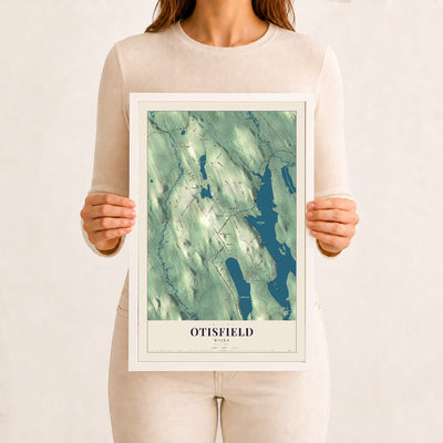 Otisfield, Maine map print - 12 x 18 white Ayous wood frame