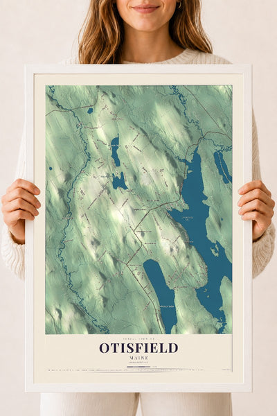 Otisfield, Maine map print - 18 x 24 white Ayous wood frame
