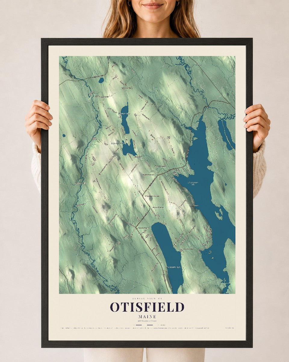 Otisfield, Maine map print - 24 x 36 black Ayous wood frame