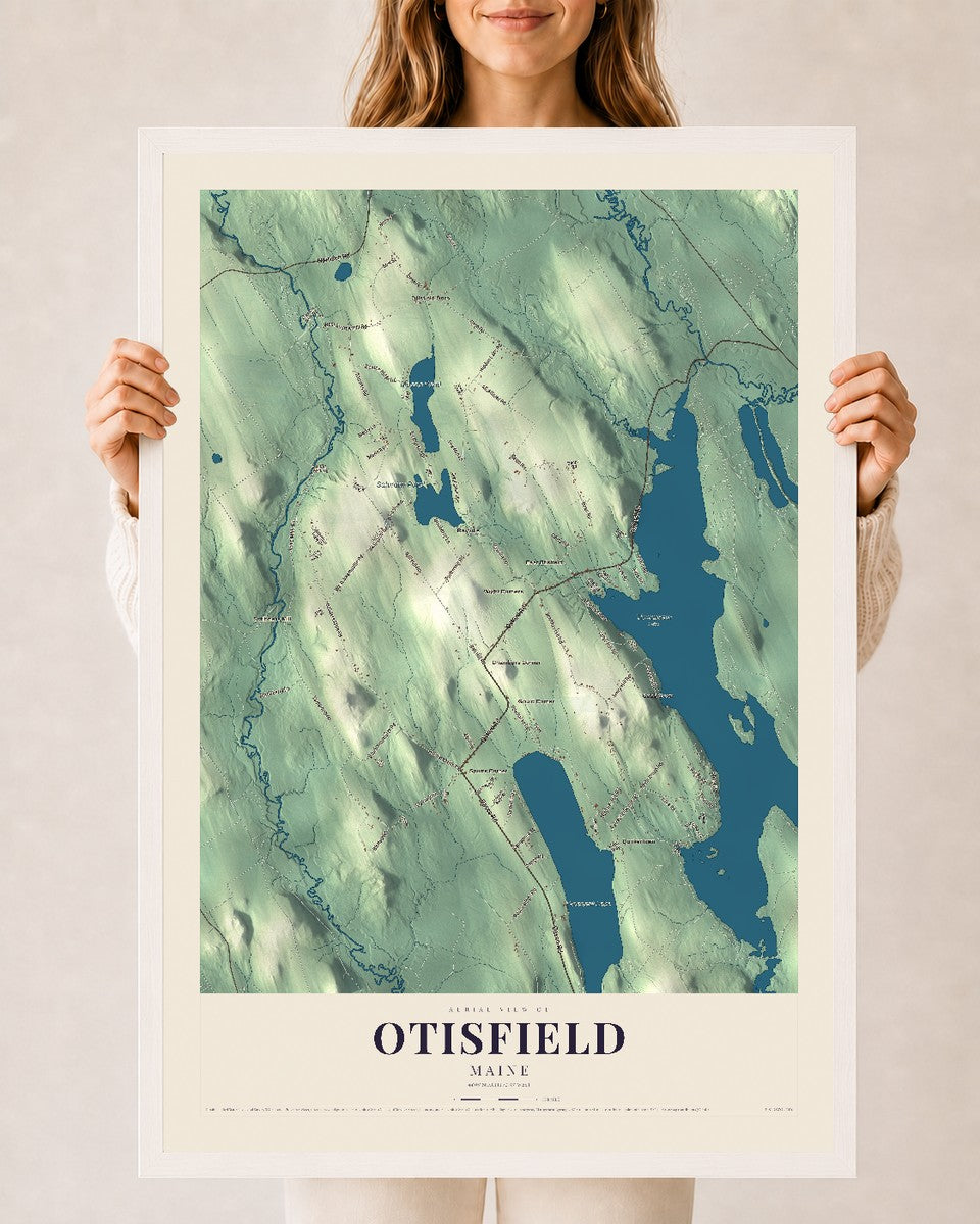Otisfield, Maine map print - 24 x 36 white Ayous wood frame