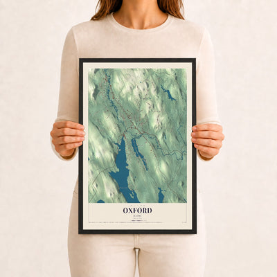 Oxford, Maine map print - 12 x 18 black Ayous wood frame