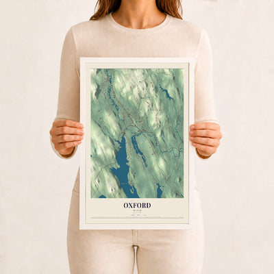 Oxford, Maine map print - 12 x 18 white Ayous wood frame