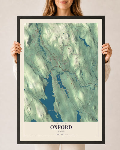 Oxford, Maine map print - 24 x 36 black Ayous wood frame