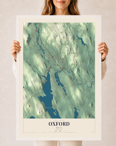 Oxford, Maine map print - 24 x 36 white Ayous wood frame
