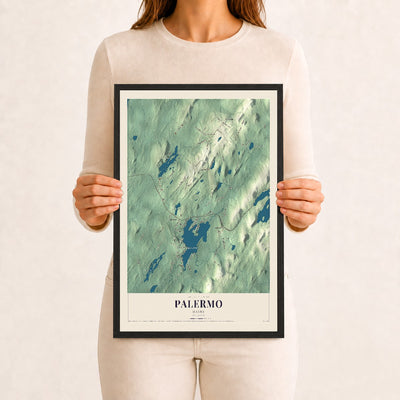 Palermo, Maine map print - 12 x 18 black Ayous wood frame