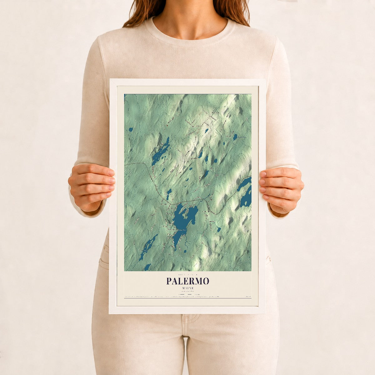 Palermo, Maine map print - 12 x 18 white Ayous wood frame