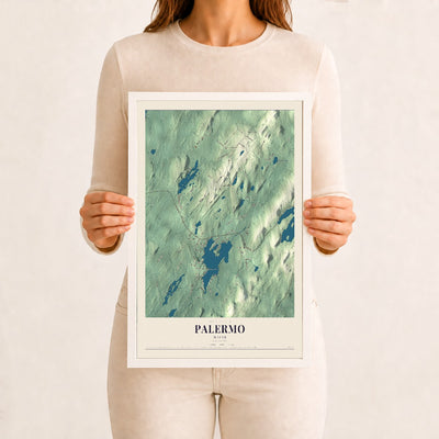 Palermo, Maine map print - 12 x 18 white Ayous wood frame