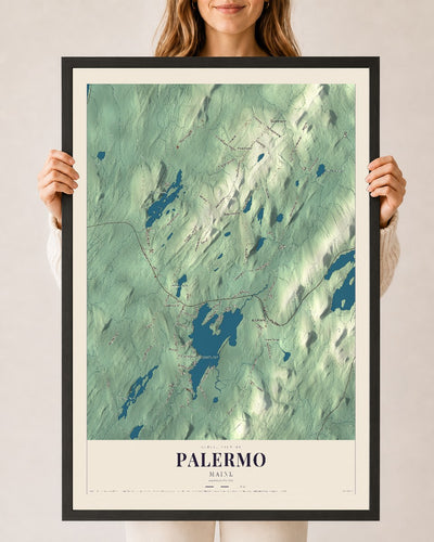 Palermo, Maine map print - 24 x 36 black Ayous wood frame