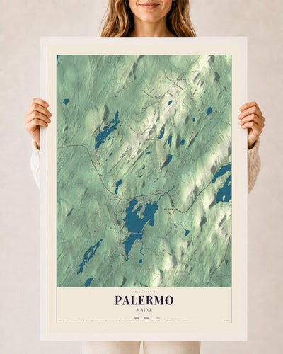 Palermo, Maine map print - 24 x 36 white Ayous wood frame