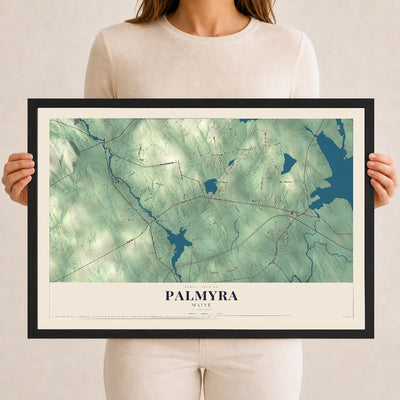 Palmyra, Maine map print - 12 x 18 black Ayous wood frame