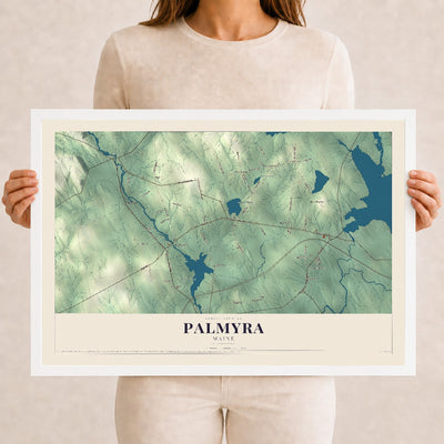 Palmyra, Maine map print - 12 x 18 white Ayous wood frame