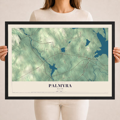 Palmyra, Maine map print - 18 x 24 black Ayous wood frame
