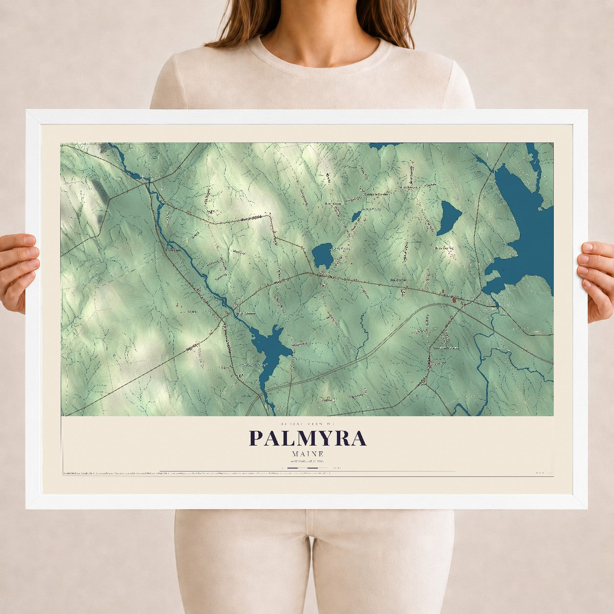 Palmyra, Maine map print - 18 x 24 white Ayous wood frame