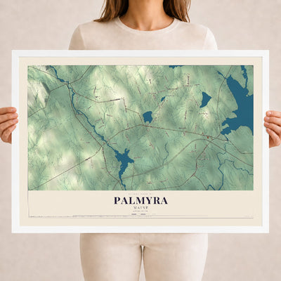 Palmyra, Maine map print - 18 x 24 white Ayous wood frame