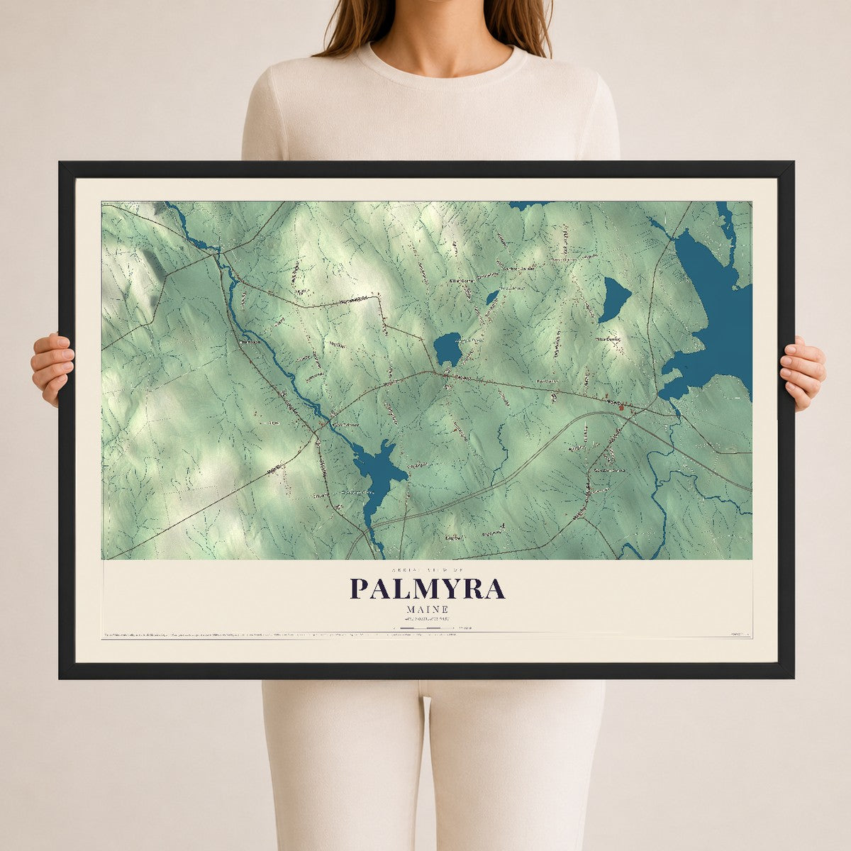 Palmyra, Maine map print - 24 x 36 black Ayous wood frame