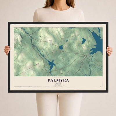 Palmyra, Maine map print - 24 x 36 black Ayous wood frame
