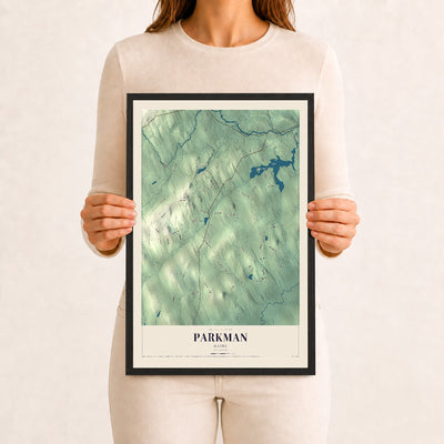 Parkman, Maine map print - 12 x 18 black Ayous wood frame