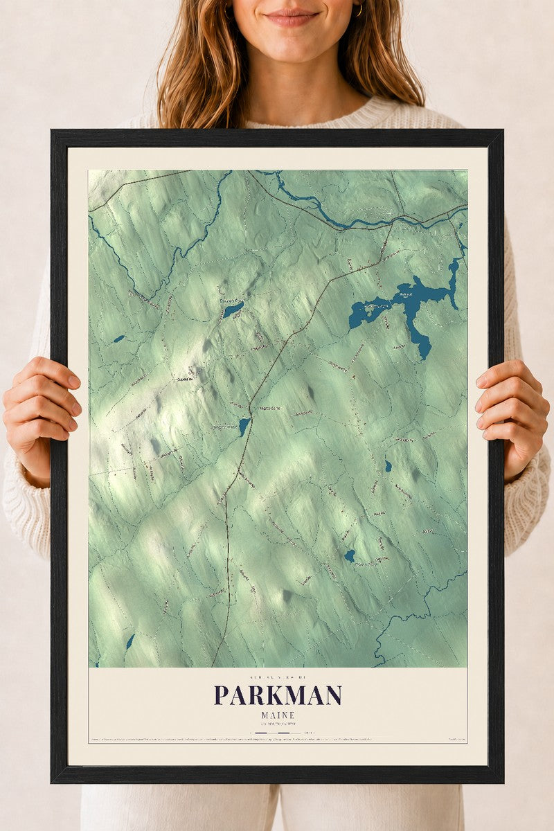 Parkman, Maine map print - 18 x 24 black Ayous wood frame