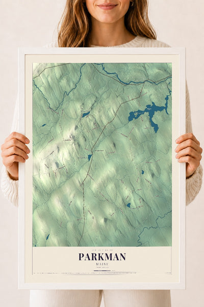 Parkman, Maine map print - 18 x 24 white Ayous wood frame