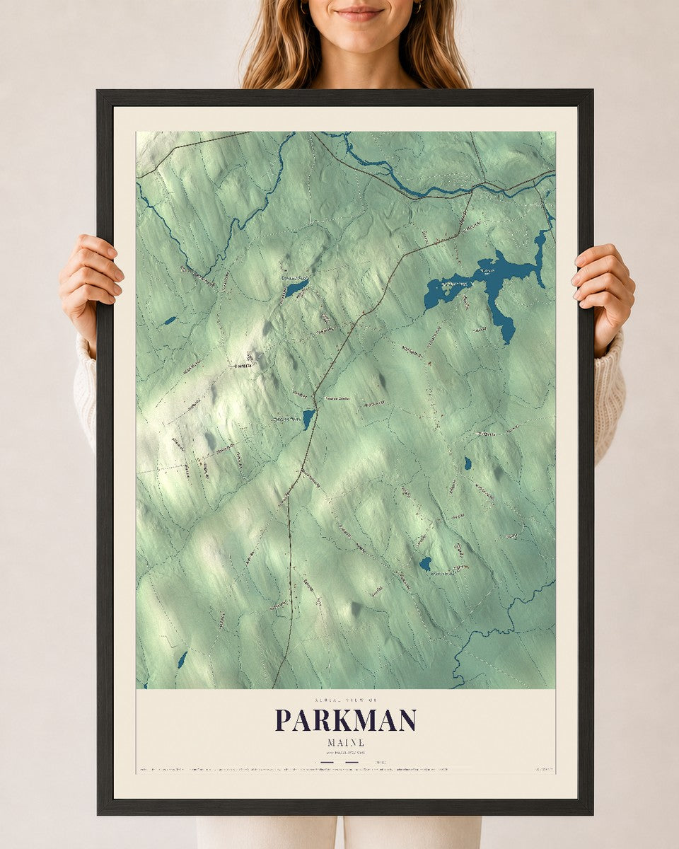 Parkman, Maine map print - 24 x 36 black Ayous wood frame