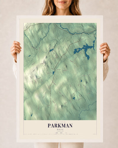 Parkman, Maine map print - 24 x 36 white Ayous wood frame
