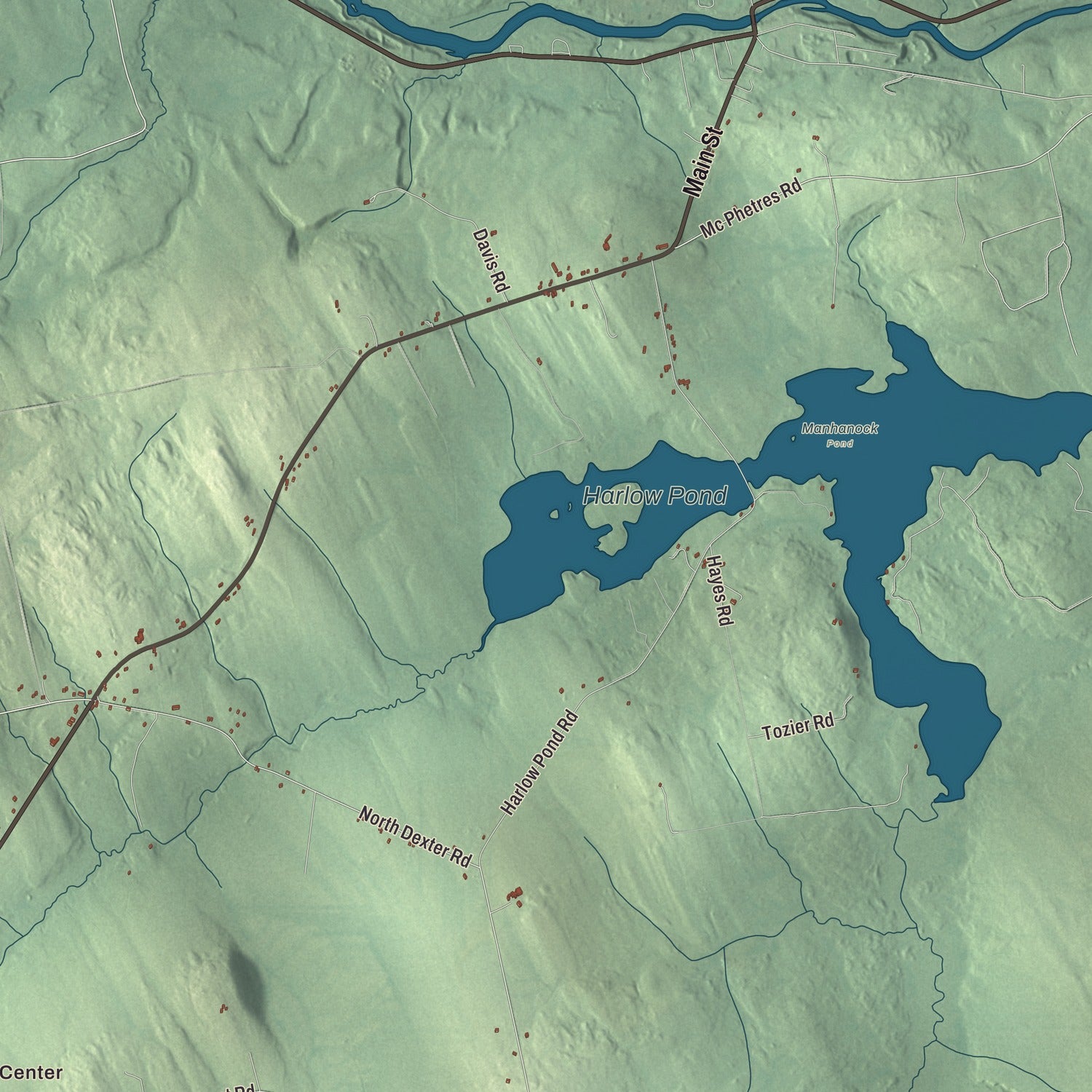 Terrain and local geography detail from the Parkman, Maine map