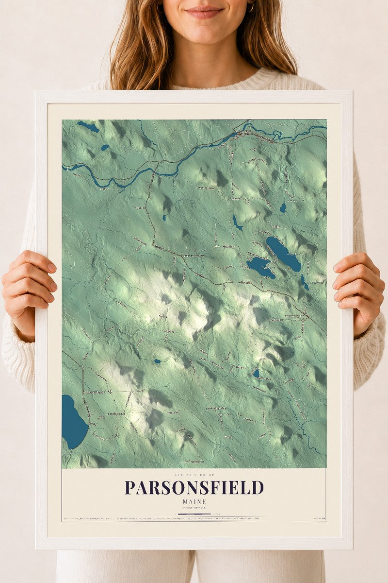 Parsonsfield, Maine map print - 18 x 24 white Ayous wood frame