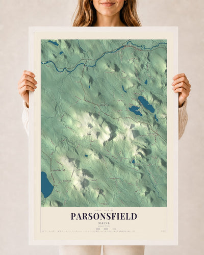 Parsonsfield, Maine map print - 24 x 36 white Ayous wood frame