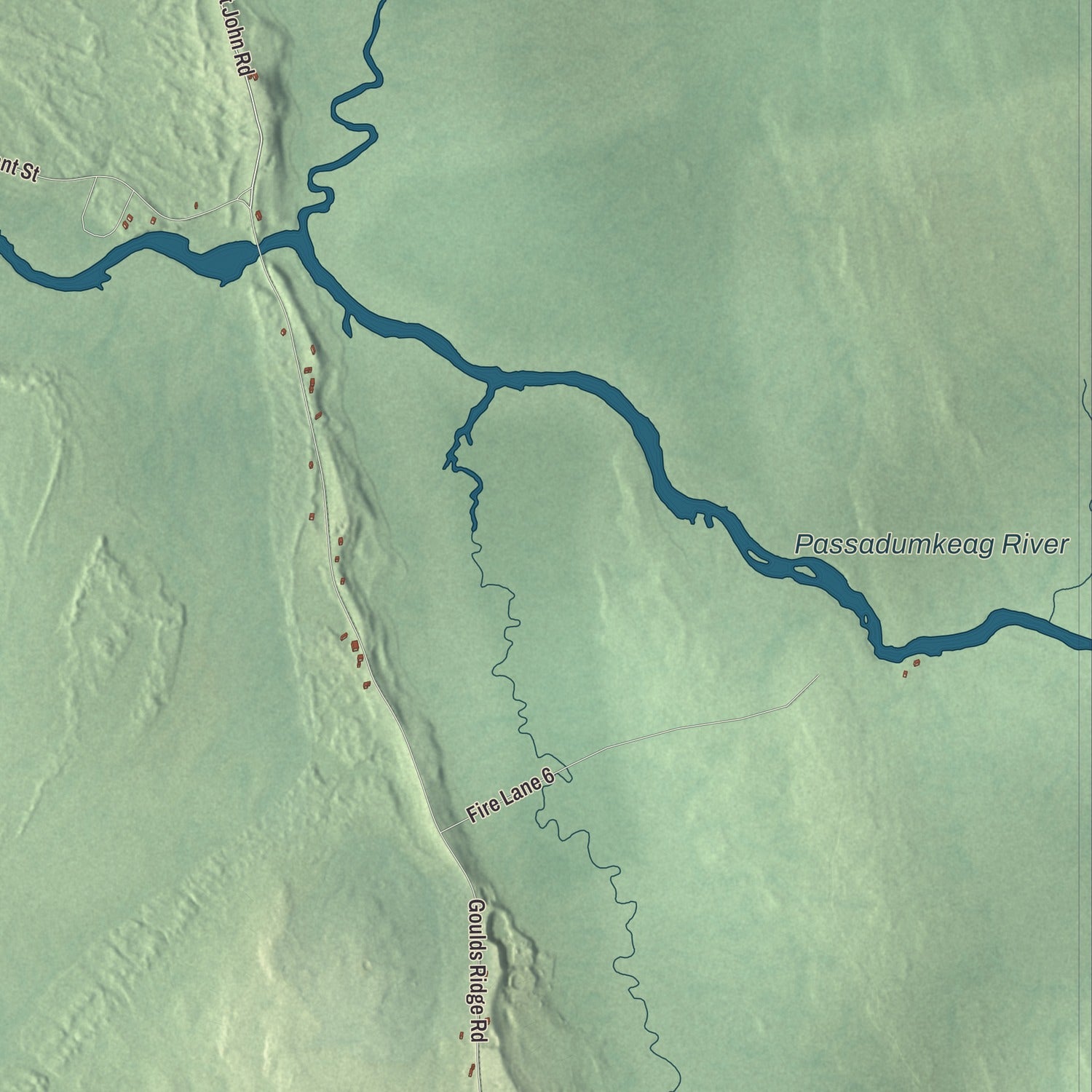 Terrain and local geography detail from the Passadumkeag, Maine map