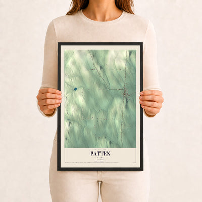 Patten, Maine map print - 12 x 18 black Ayous wood frame