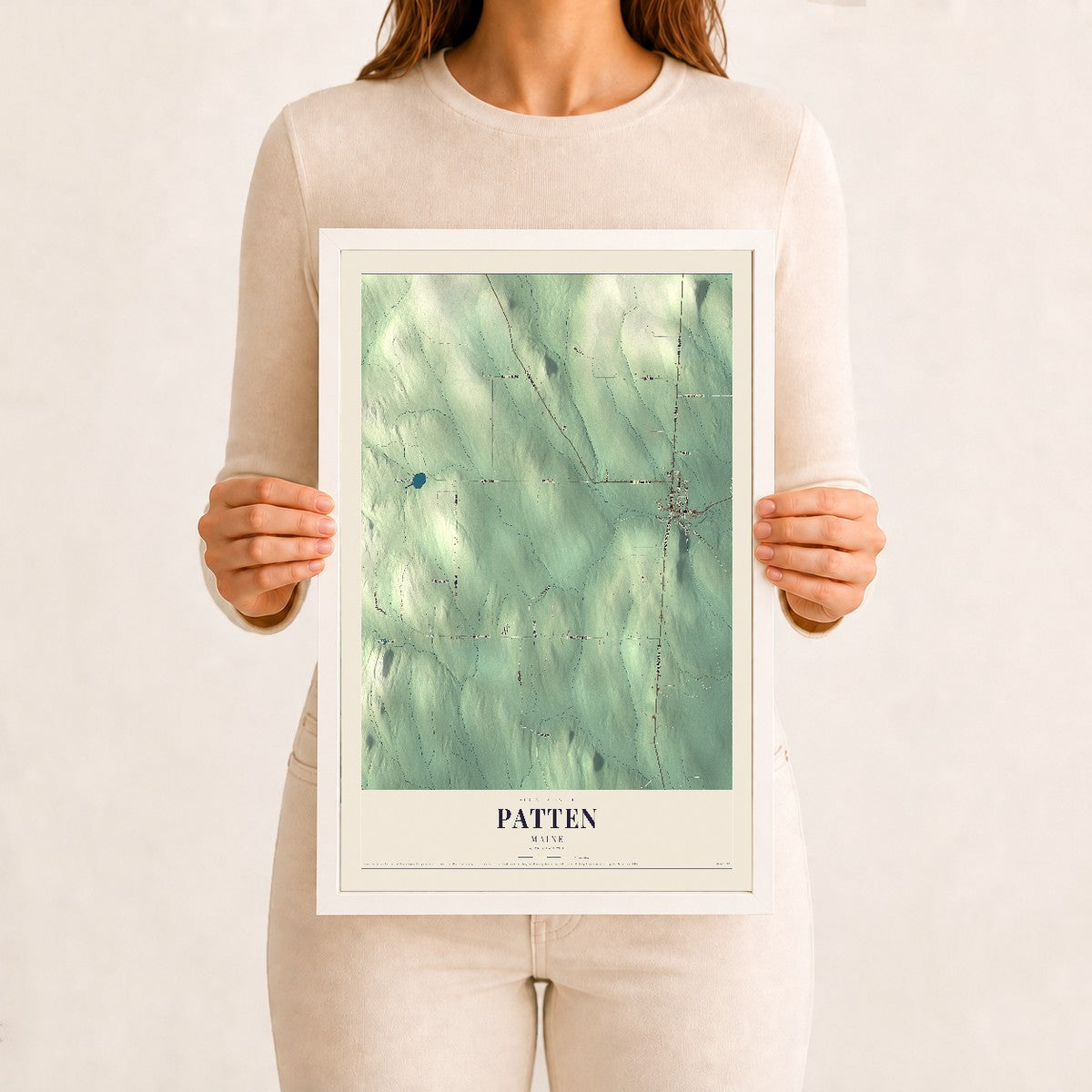 Patten, Maine map print - 12 x 18 white Ayous wood frame