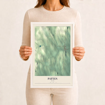 Patten, Maine map print - 12 x 18 white Ayous wood frame