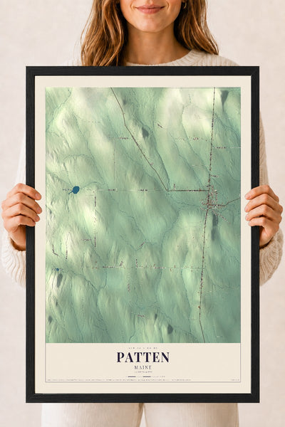Patten, Maine map print - 18 x 24 black Ayous wood frame