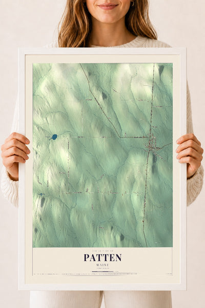 Patten, Maine map print - 18 x 24 white Ayous wood frame