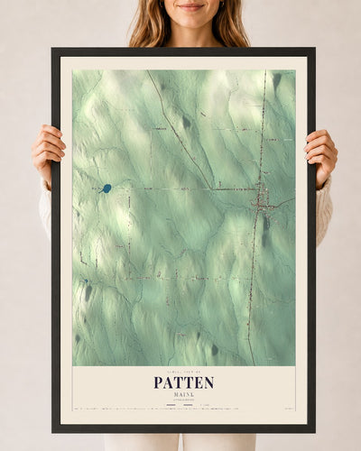 Patten, Maine map print - 24 x 36 black Ayous wood frame