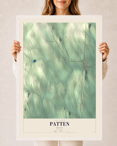 Patten, Maine map print - 24 x 36 white Ayous wood frame