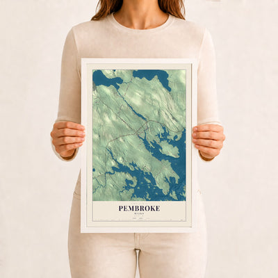 Pembroke, Maine map print - 12 x 18 white Ayous wood frame